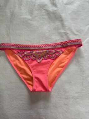 Victoria's Secret Neon Pink & Coral Embroidered Bikini Bottom Medium